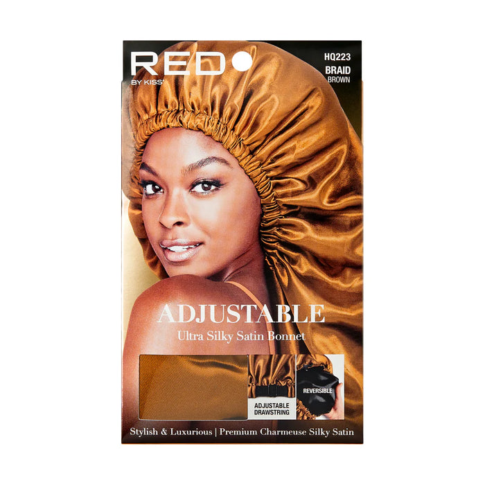 Red by Kiss Reversible Silky Satin Adjustable Bonnet | Dual-Colour Hair Protection Cap