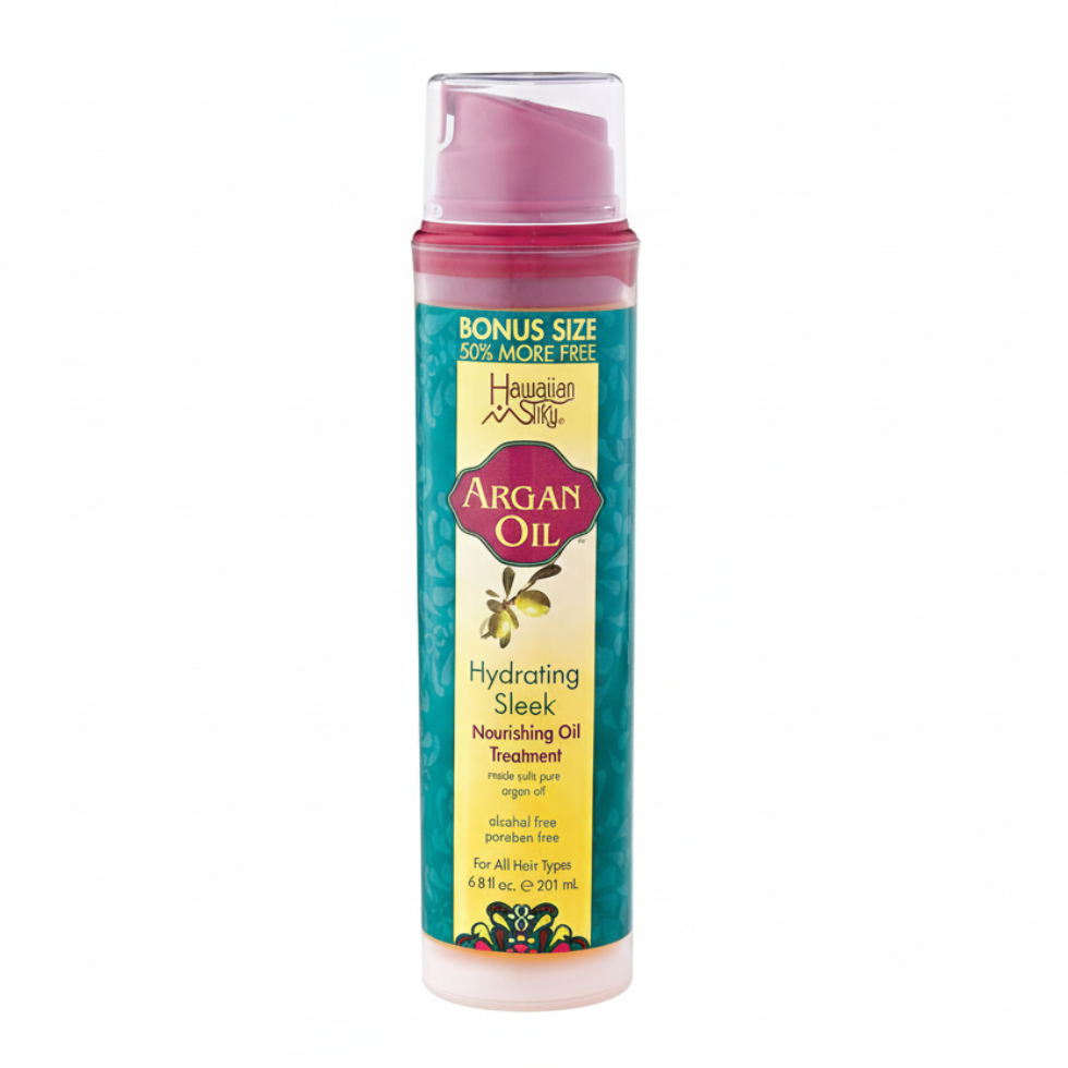Hawaiian silky argan oil healing treatment 6.8oz for smooth shiny frizz free hydrated healthy hair
