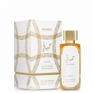 Hayaati Gold Elixir by Lattafa 100ml fruity musky leathery unisex luxury perfume
