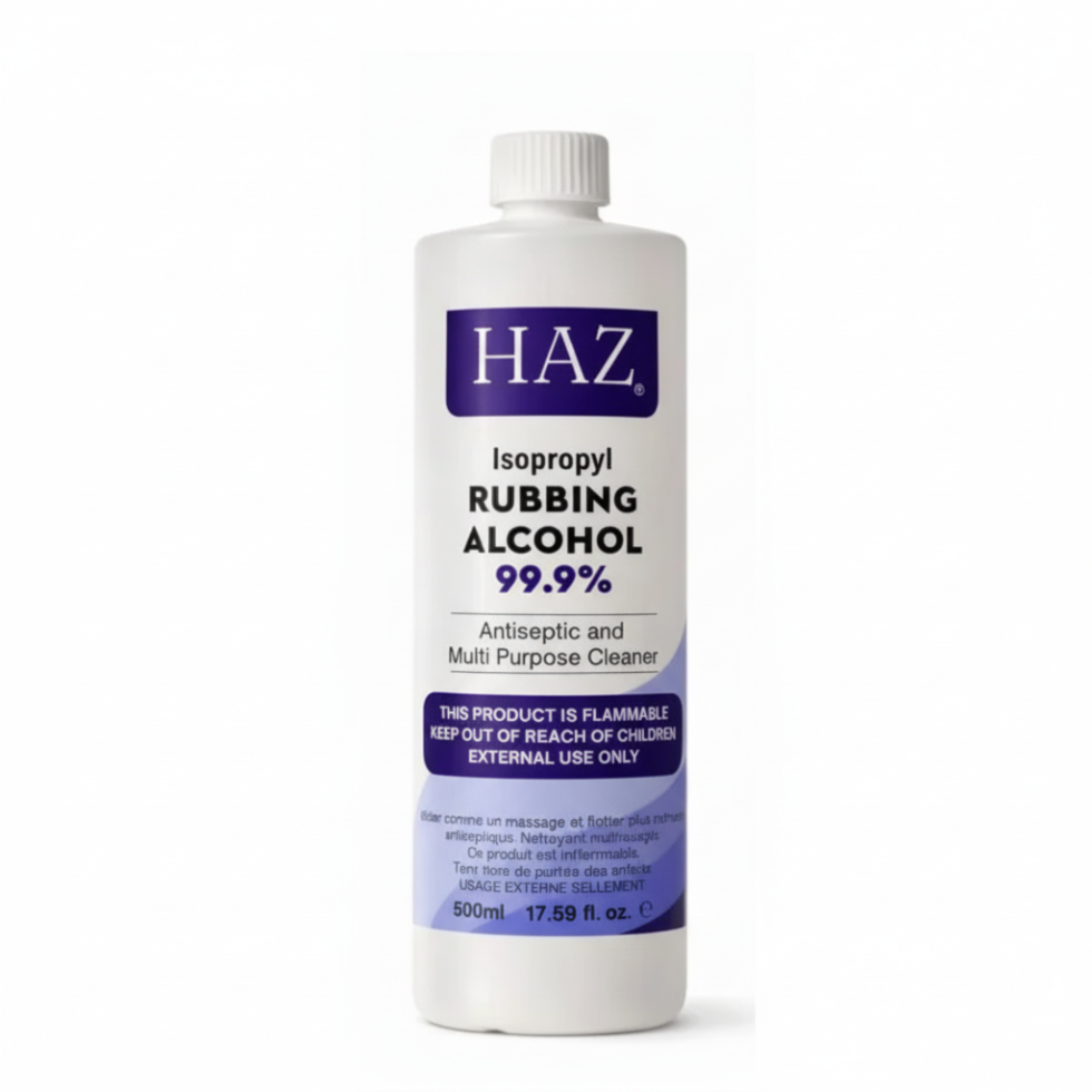 haz isopropyl rubbing alcohol 99.9 percent 500ml antiseptic multi purpose cleaner disinfectant solution fast evaporating hygiene use