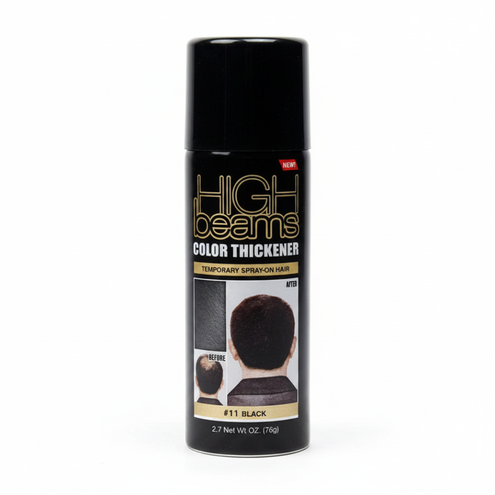 high beams 11 black color thickener spray 2.7oz hair filling spray for instant fuller natural looking black hair coverage and volume