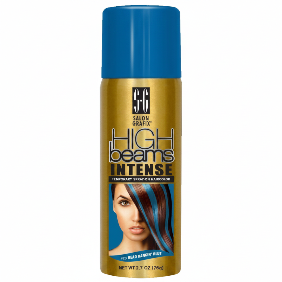 High beams intense 23 head bangin blue spray on hair color 2.7oz temporary blue hair dye spray for bold vibrant styling look