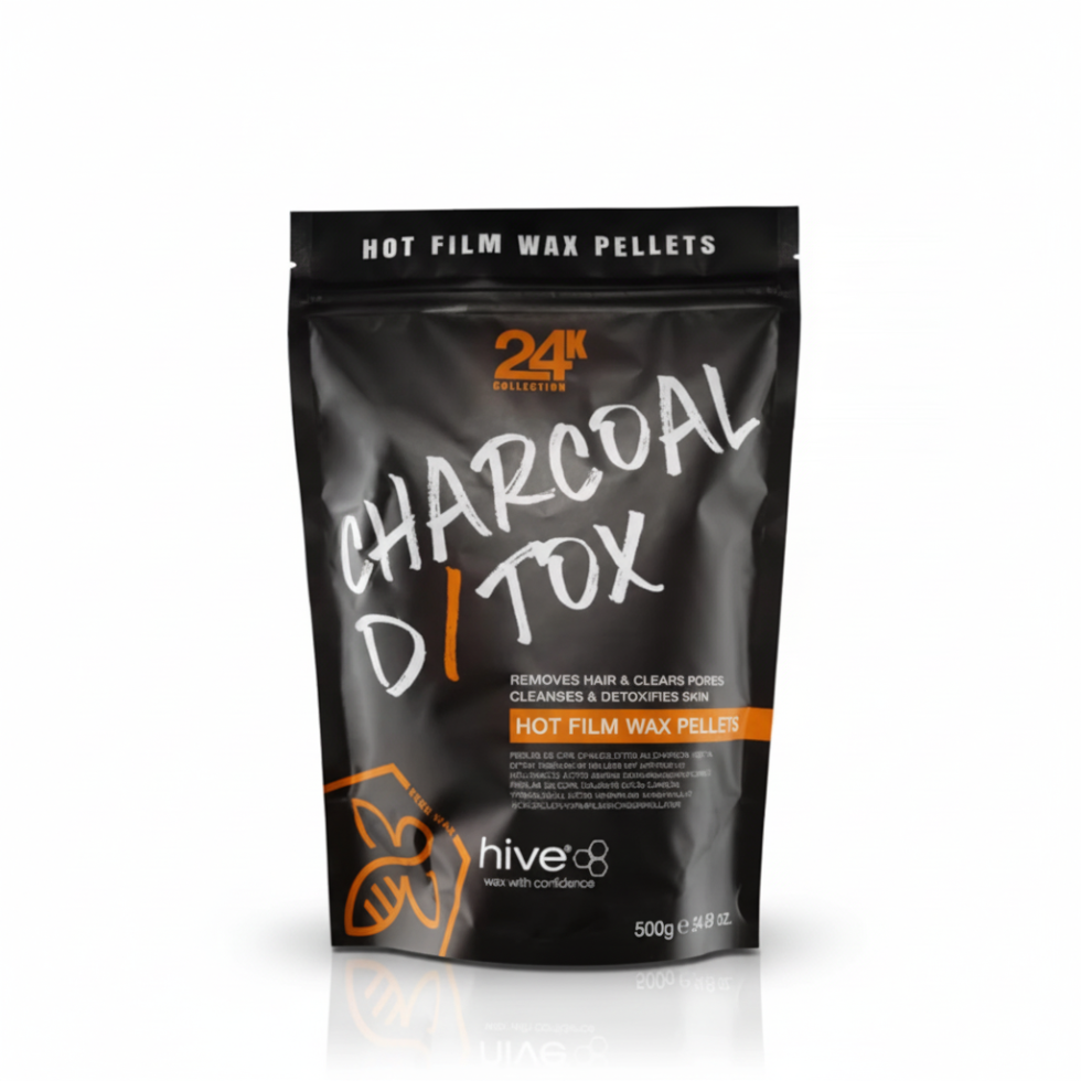 Hive 24K charcoal detox hot film wax pellets 500g strip free wax for smooth skin and deep cleansing hair removal