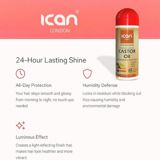 ICAN London Castor Oil Smoothing Hair Serum 207ml | Vitamin E & Aloe Vera