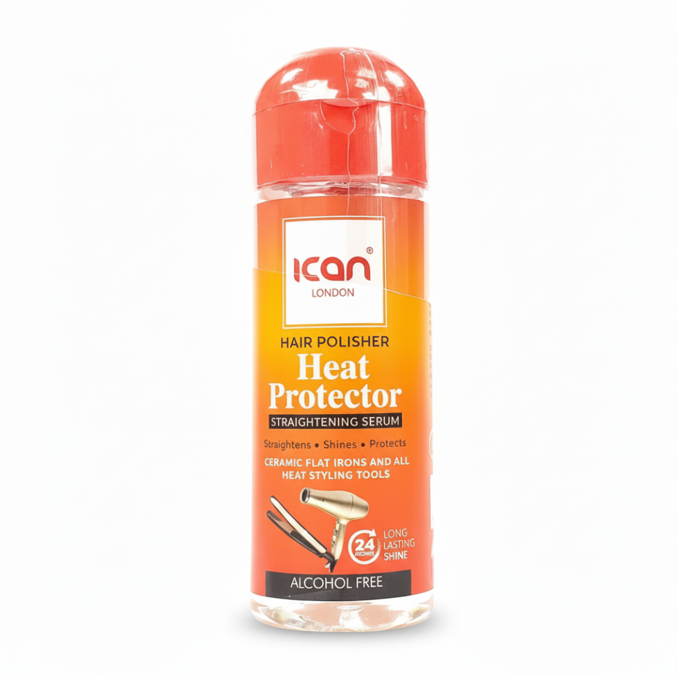 ican london hair polisher heat protector serum shields hair smooths frizz adds shine straight hair