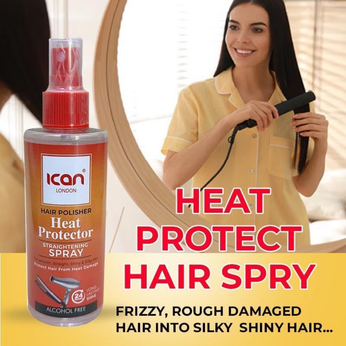 ican london heat protector straightening spray shields hair smooths frizz adds shine healthy hair