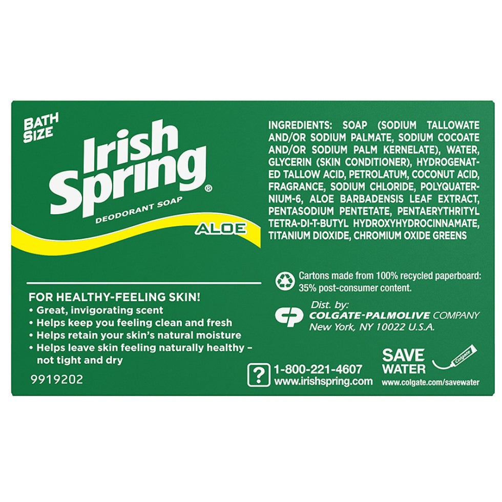 irish spring aloe deodorant soap bar fresh cleansing body soap 3.75oz 104.8g