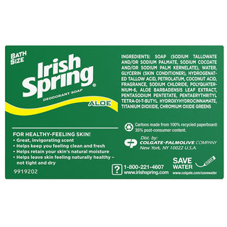 irish spring aloe deodorant soap bar fresh cleansing body soap 3.75oz 104.8g