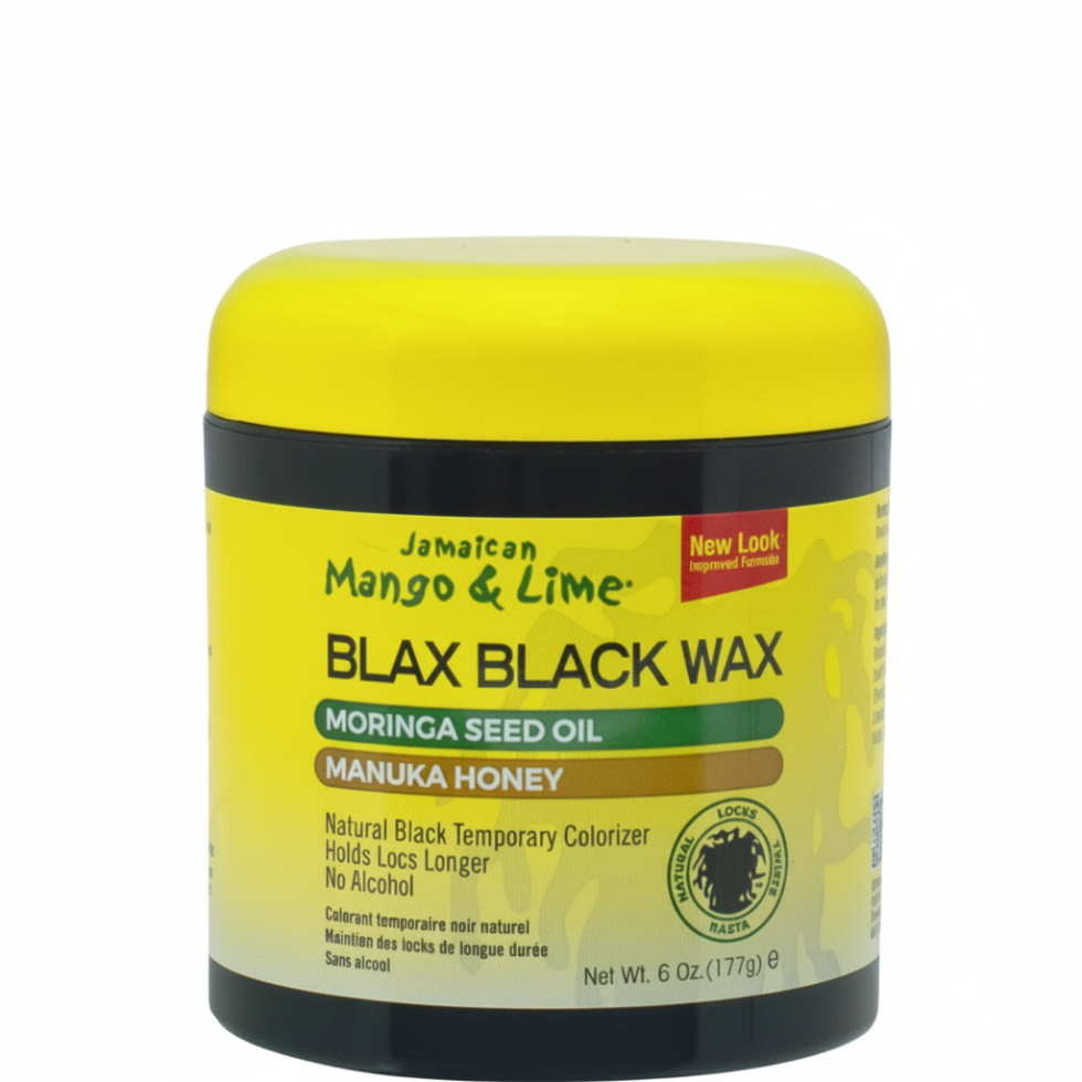 jamaican mango and lime blax black wax temporary black color strong hold for locs edges and styling
