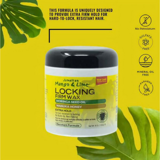 Jamaican Mango & Lime Moringa Seed Oil Manuka Honey Locking Firm Hair Styling Wax  6oz-  Extra Strong Hold for Locs