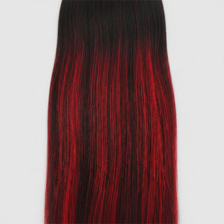 janet collection hh weft weave 28 pieces 1b red soft natural hair extensions black with red highlights volume length styling