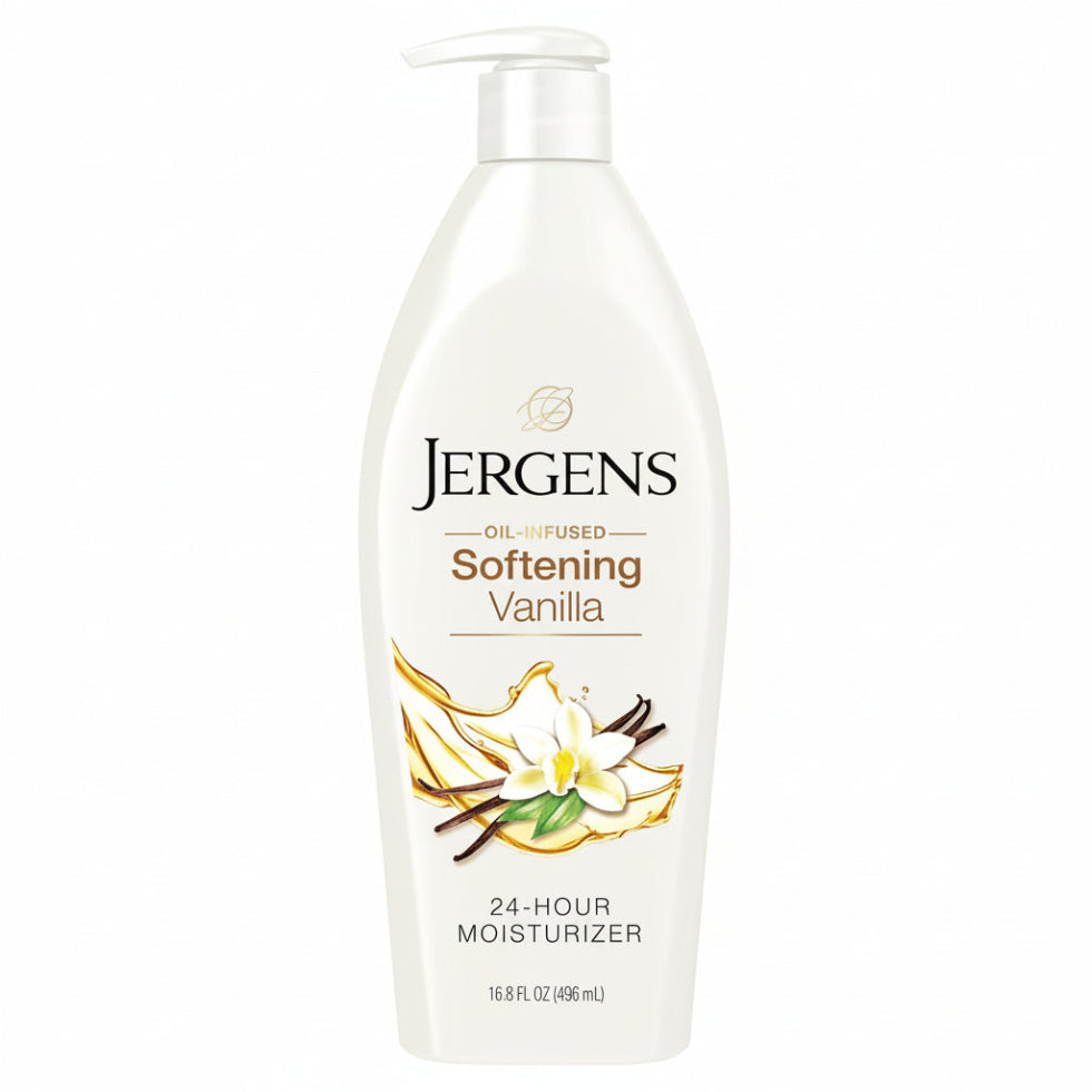 Jergens softening vanilla 496ml lotion for hydration smooth soft glowing vanilla scent skin