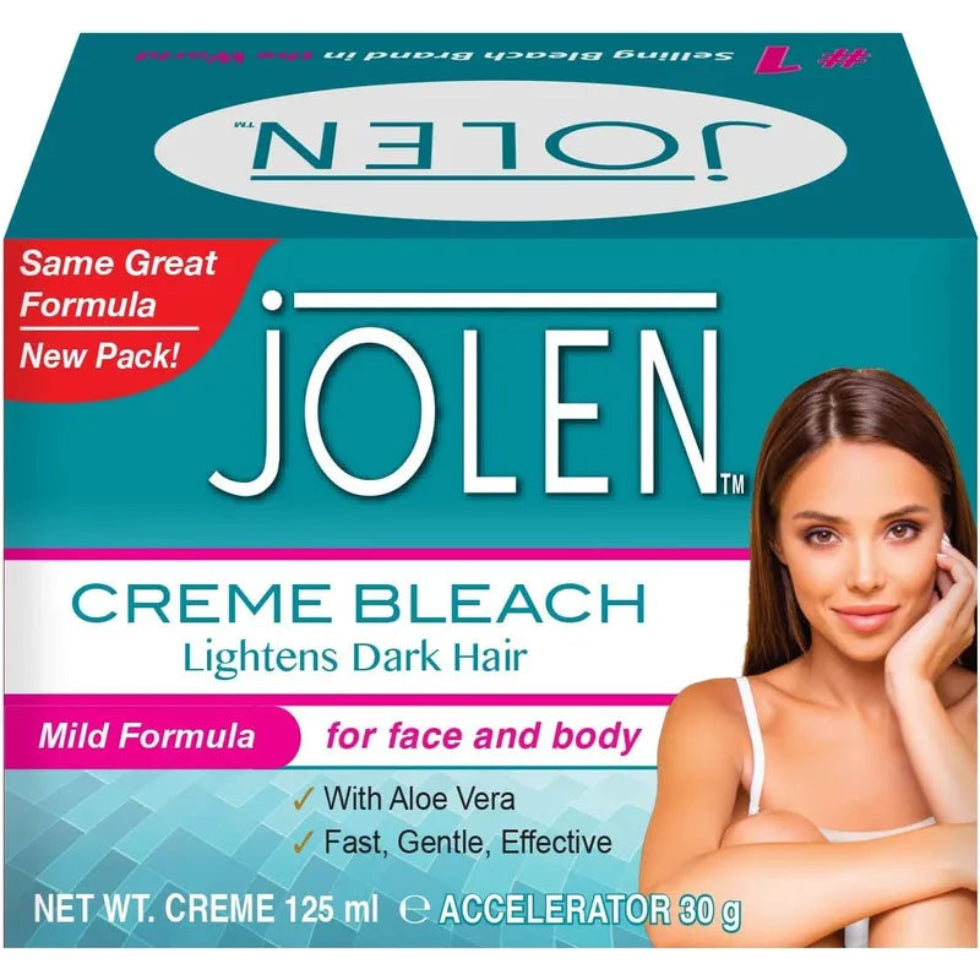 jolen creme bleach mild formula lightens dark hair aloe vera gentle facial body hair bleach smooth natural skin tone
