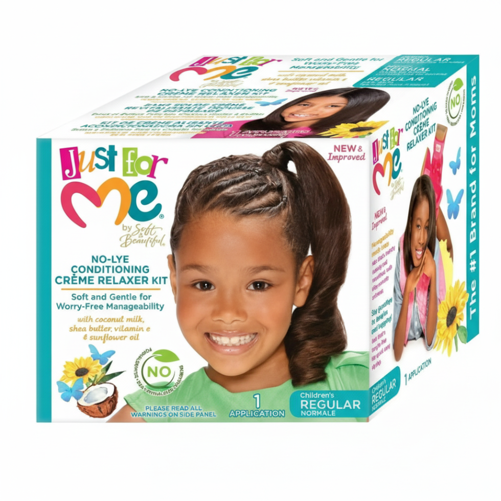 Just For Me no lye conditioning creme relaxer kit regular strength for kids smooth soft manageable hair