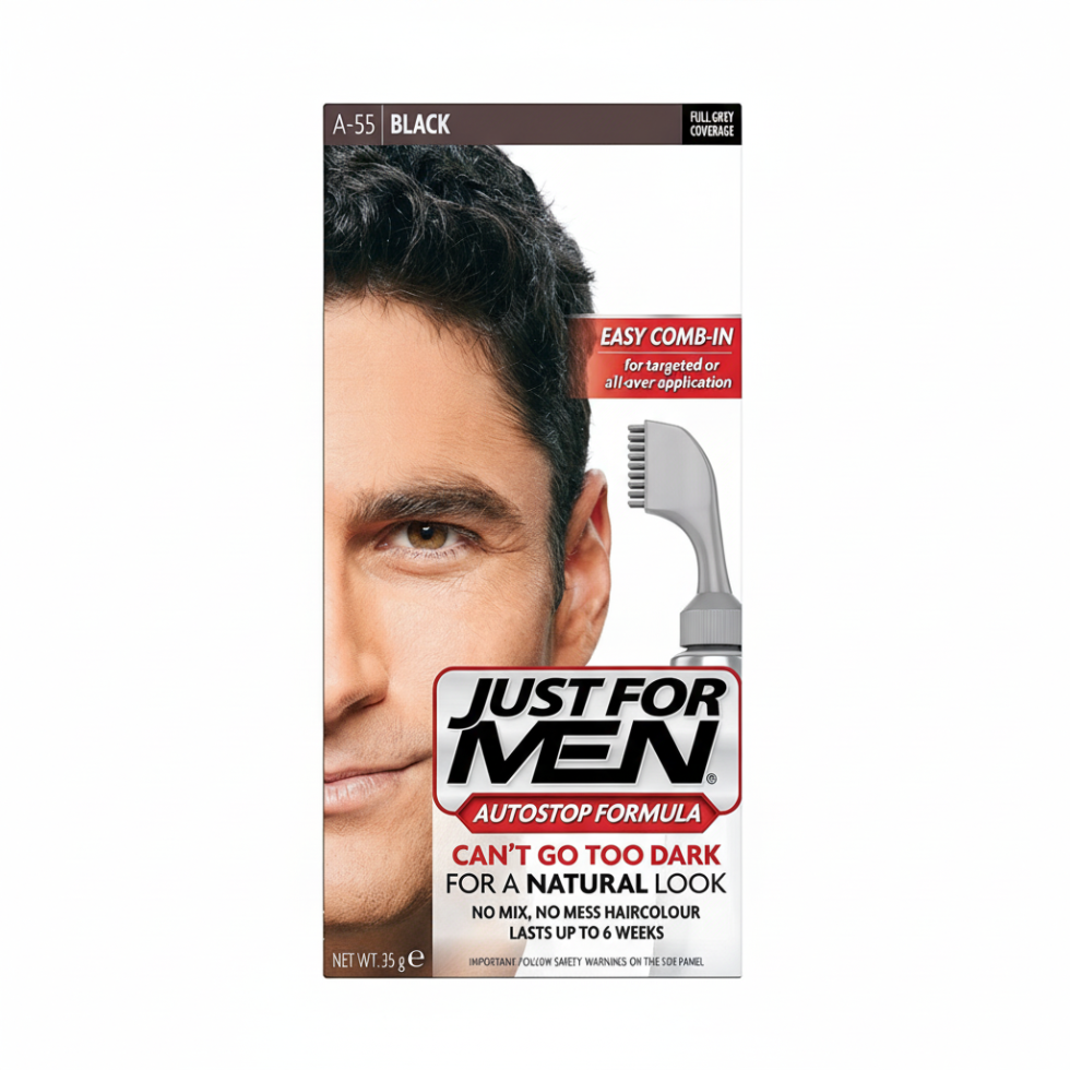just for men autostop hair color a55 black automatic gray coverage hair dye for men
