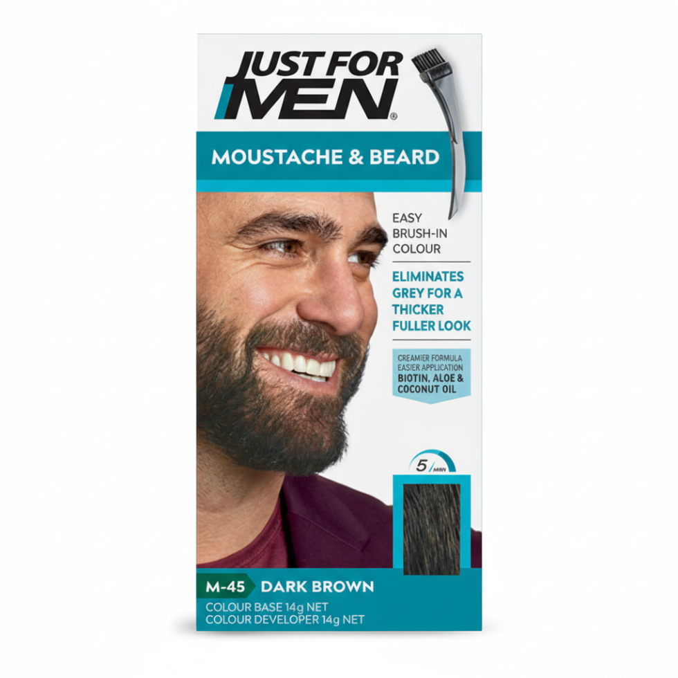 just for men beard color dark brown m45 gray coverage dye for mustache and beard