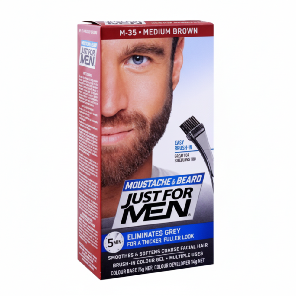 just for men beard color m35 medium brown 5 minute gray coverage for mustache and beard