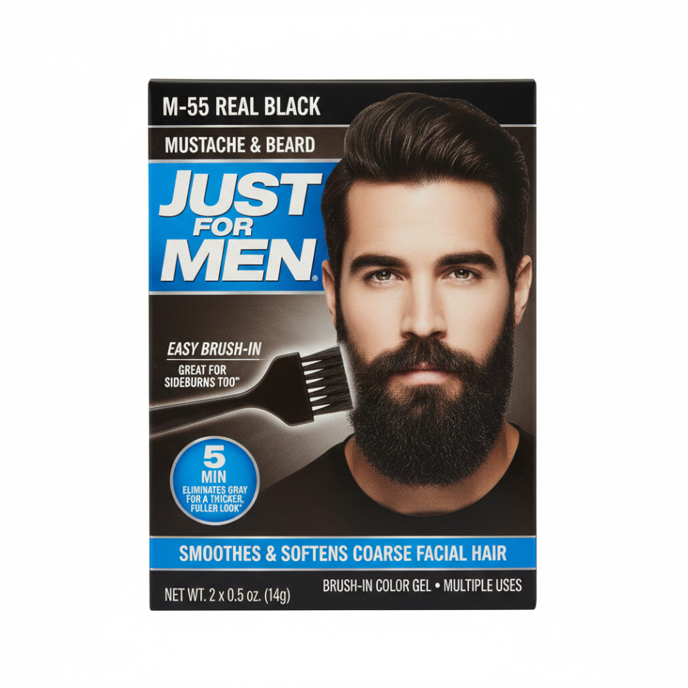 just for men beard color m55 real black 5 minute gray coverage for mustache and beard