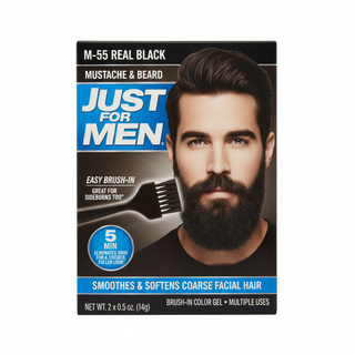 just for men beard color m55 real black 5 minute gray coverage for mustache and beard