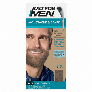 just for men beard color light brown m25 gray coverage dye for mustache and beard