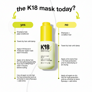K18 molecular repair hair oil 30ml for frizz control shine and heat protection for damaged hair