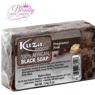 KUZA 100% African Black Soap Fragrance Free 4oz | Gentle Cleanse & Moisturize