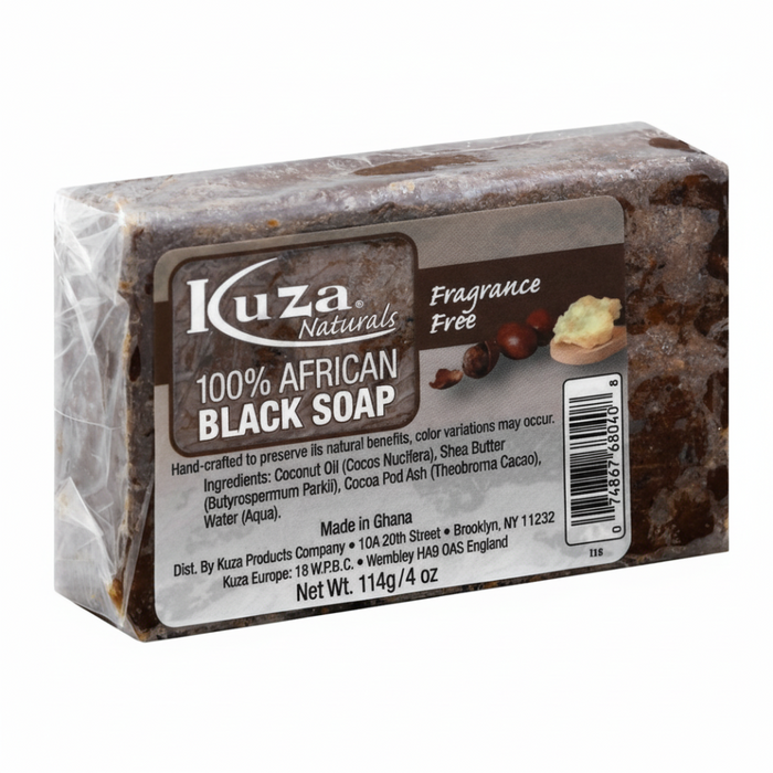 KUZA African Black Soap Fragrance Free 4oz | Gentle Cleanse & Moisturizing Care