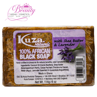 Kuza African Black Soap Shea Butter & Lavender 4oz | Cleanse & Soothe