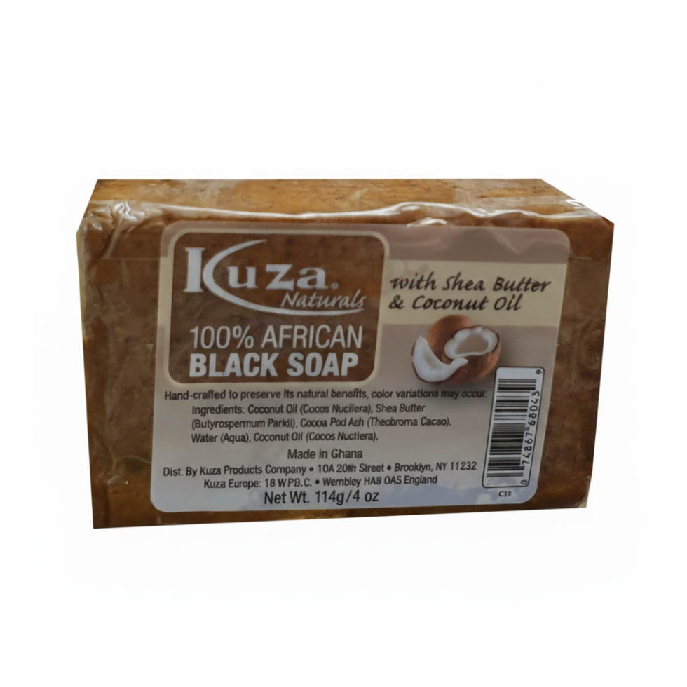 Kuza african black soap shea butter coconut oil 4oz natural cleansing clear skin care bar soap