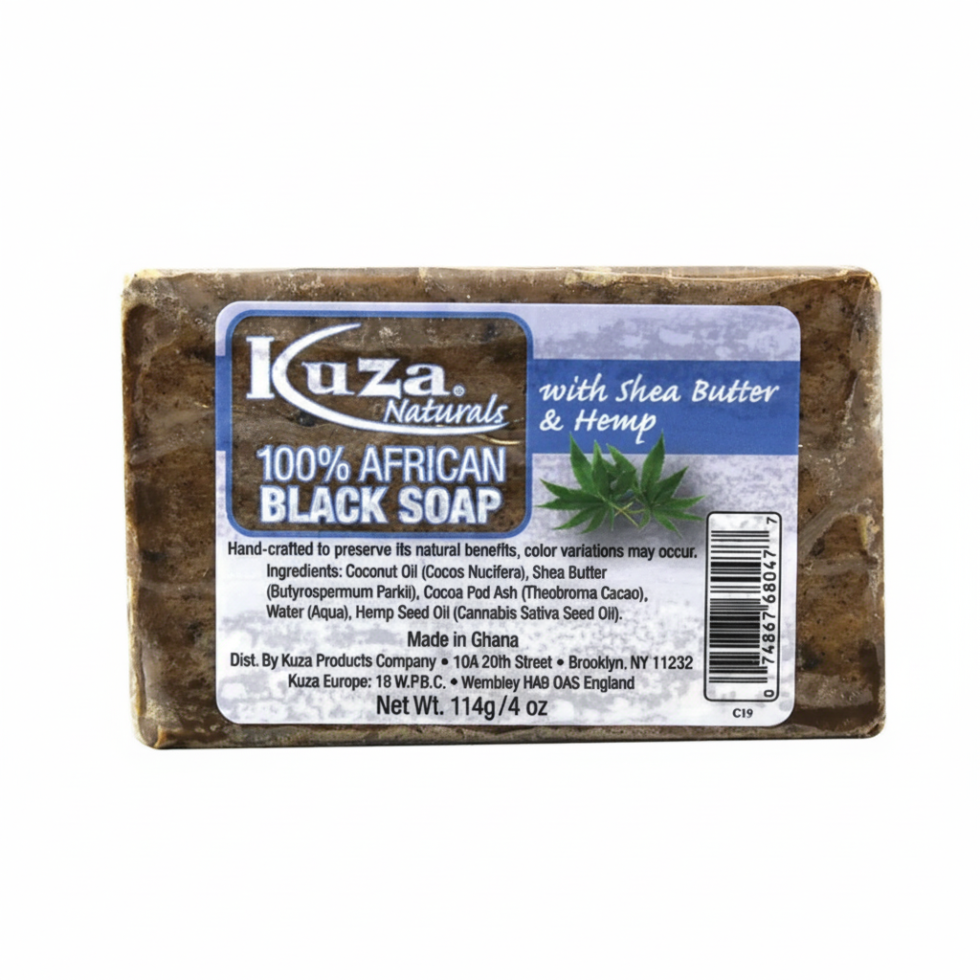 kuza african black soap with shea butter and hemp for gentle cleansing and smooth healthy skin
