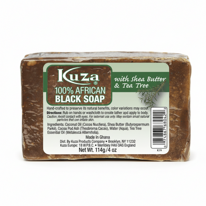 Kuza African Black Soap Shea Butter & Tea Tree 4oz | Deep Cleansing Skin Care