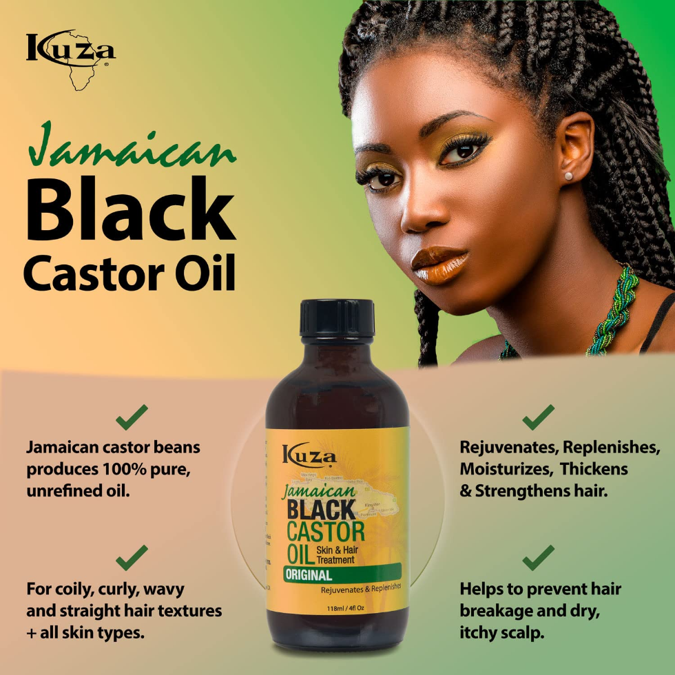 kuza jamaican black castor and flaxseed oil for hair and skin nourishment and moisture
