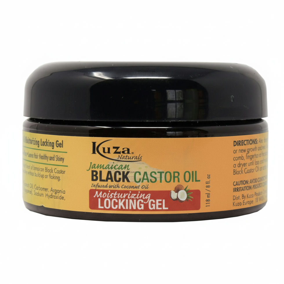 kuza moisturizing locking gel with jamaican black castor oil flexible hold for locs twists and natural hair styling