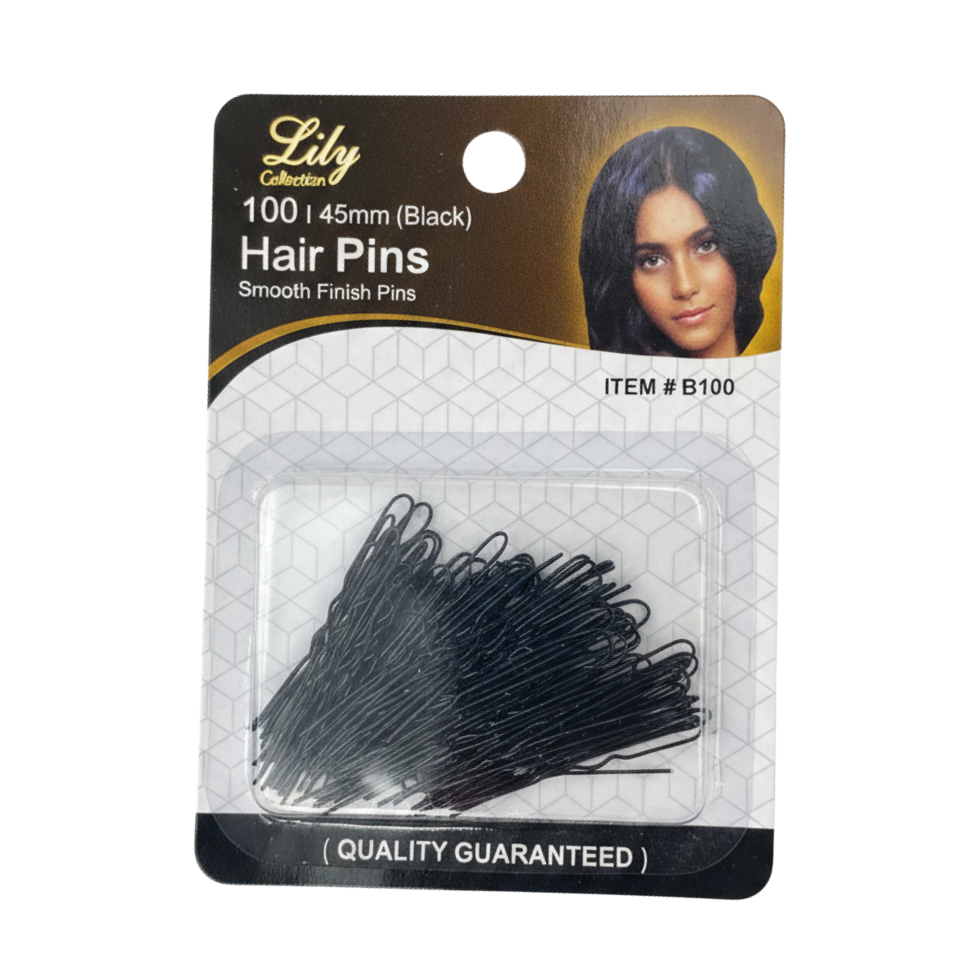 LILY 45mm black hair pins 100pcs salon bobby pins smooth finish for strong hold everyday hair styling