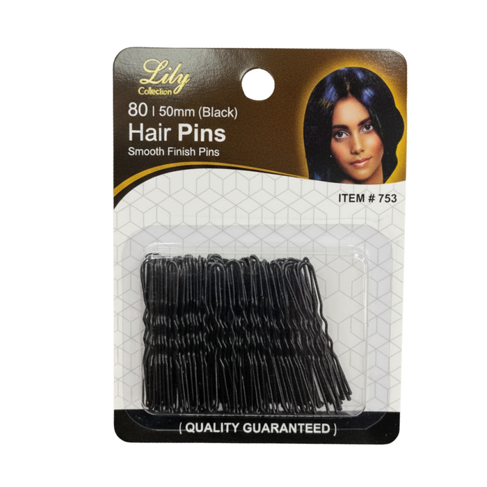 LILY 50mm Black Hair Pins 80PCS | Salon Bobby Pins Smooth Finish