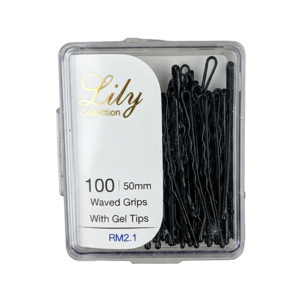 LILY 50mm wavy hair grips with gel tips 100pcs RM2.1 collection salon styling pins strong hold hair accessories