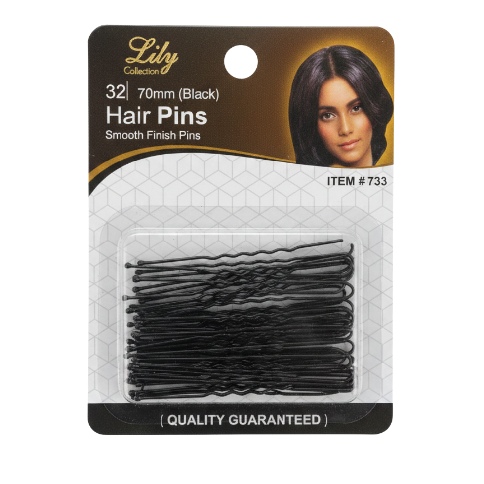 LILY 70mm black hair pins 32pcs salon bobby pins smooth finish for strong hold thick hair styling