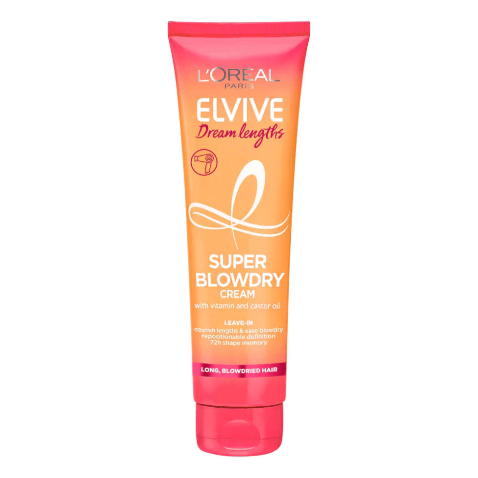 loreal elvive dream lengths super blowdry cream 150ml heat protect styling cream for smooth frizz free hair
