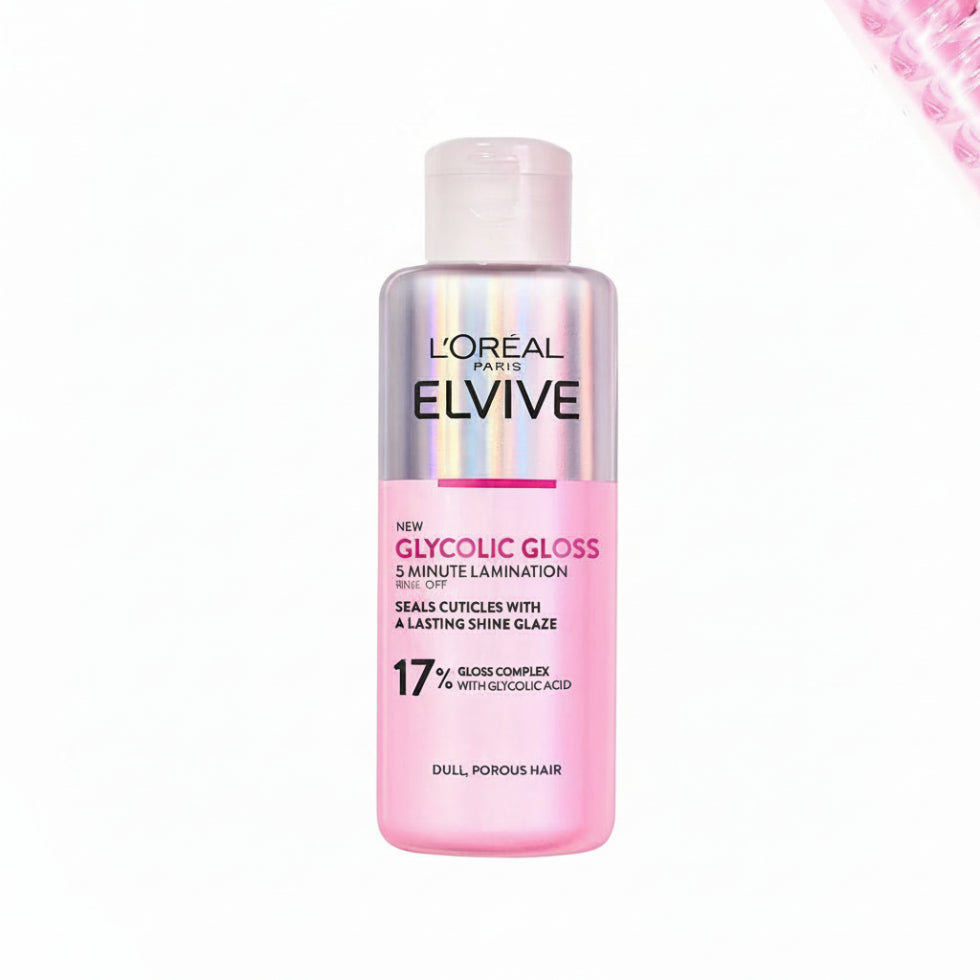 loreal elvive glycolic gloss lamination 200ml glycolic acid hair treatment smooth shiny glass hair effect salon lamination at home
