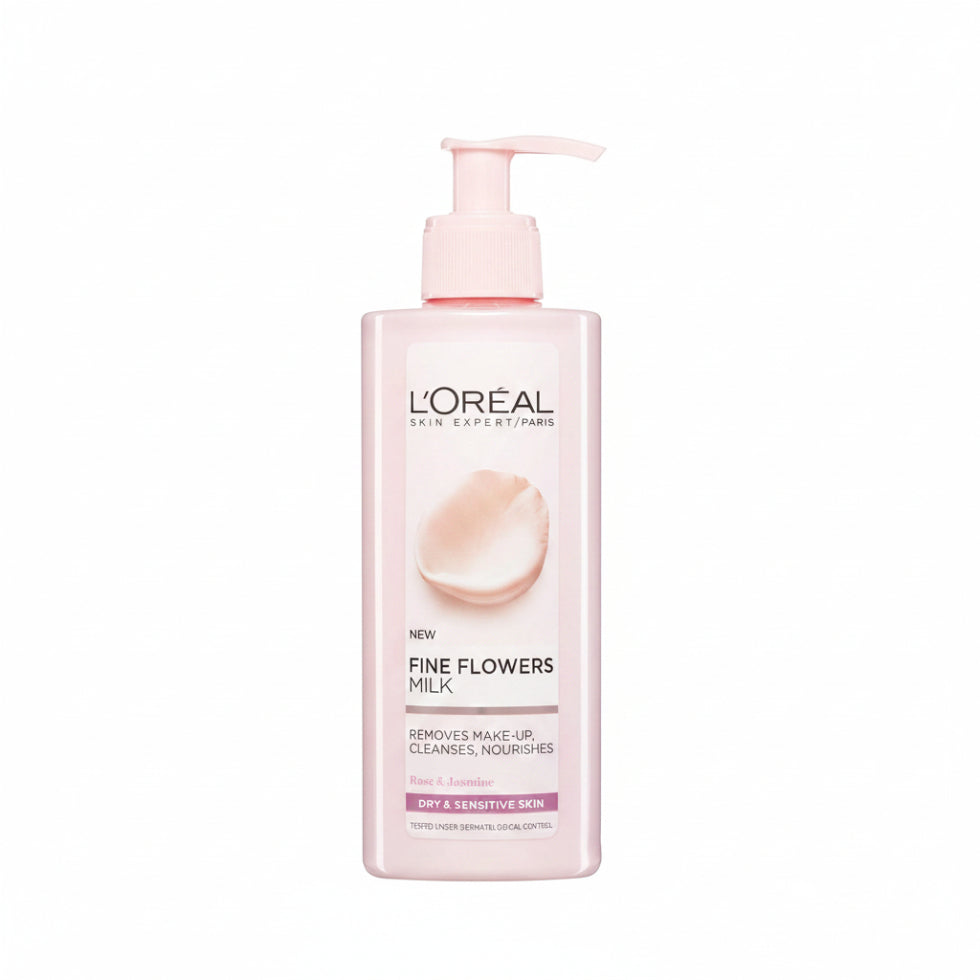 loreal paris fine flowers cleansing milk 400ml rose jasmine gentle makeup remover for dry sensitive skin soft hydrating cleanser
