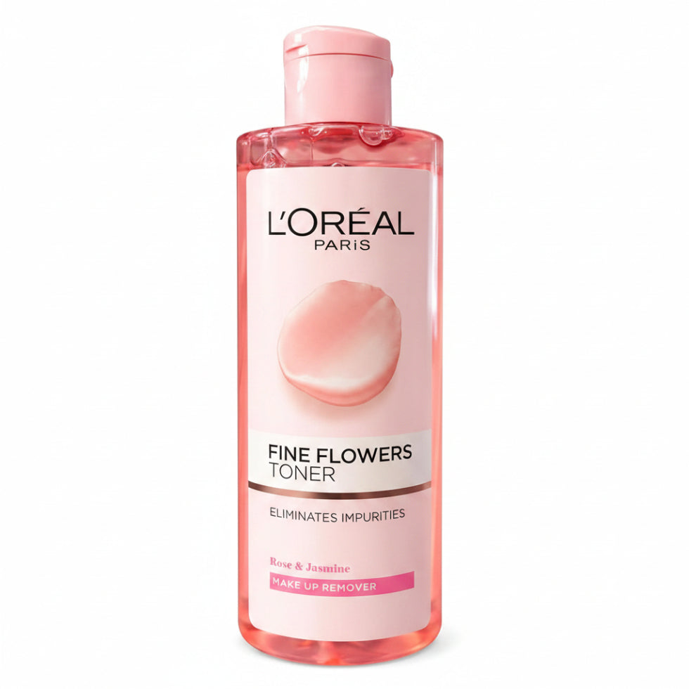 loreal paris fine flowers cleansing toner 400ml rose jasmine for normal dry sensitive skin gentle hydrating refreshing toner
