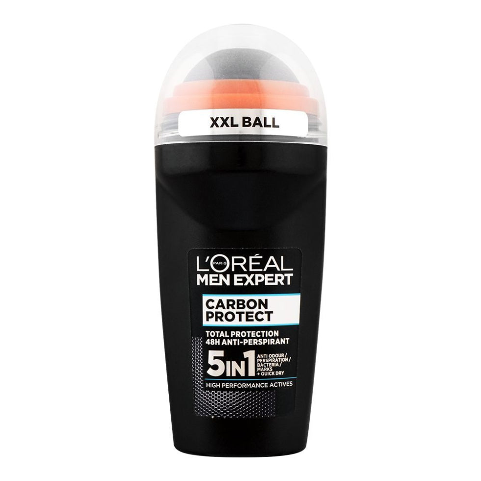 loreal men expert carbon protect roll on 50ml 5 in 1 deodorant for sweat odor stain protection long lasting freshness
