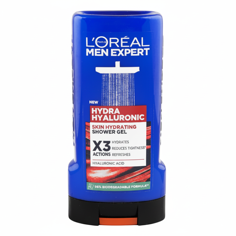 loreal men expert hydra hyaluronic shower gel 300ml 3 in 1 hydrating body face hair wash for soft fresh skin