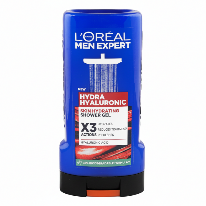 loreal men expert hydra hyaluronic shower gel 300ml 3 in 1 hydrating body face hair wash for soft fresh skin