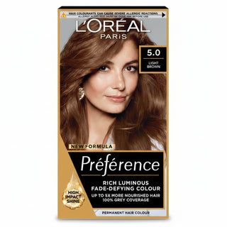 loreal paris preference 5.0 bruges light brown hair dye 200g permanent hair colour with rich brunette tones radiant shine and excellent grey coverage for salon inspired results