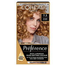 loreal paris preference 7.3 golden blonde hair dye 200g permanent hair colour with warm golden tones radiant shine and salon inspired finish