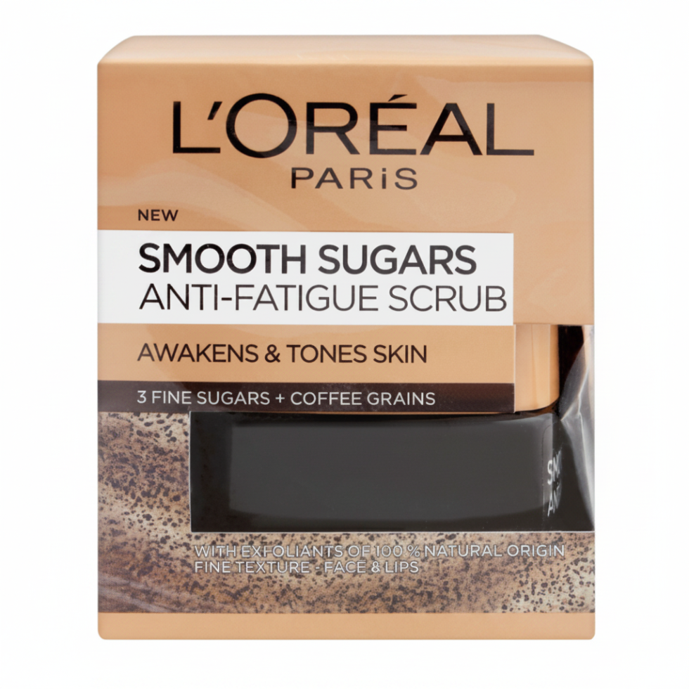 loreal smooth sugars anti fatigue scrub 50ml energizing face exfoliator for smooth radiant refreshed skin

