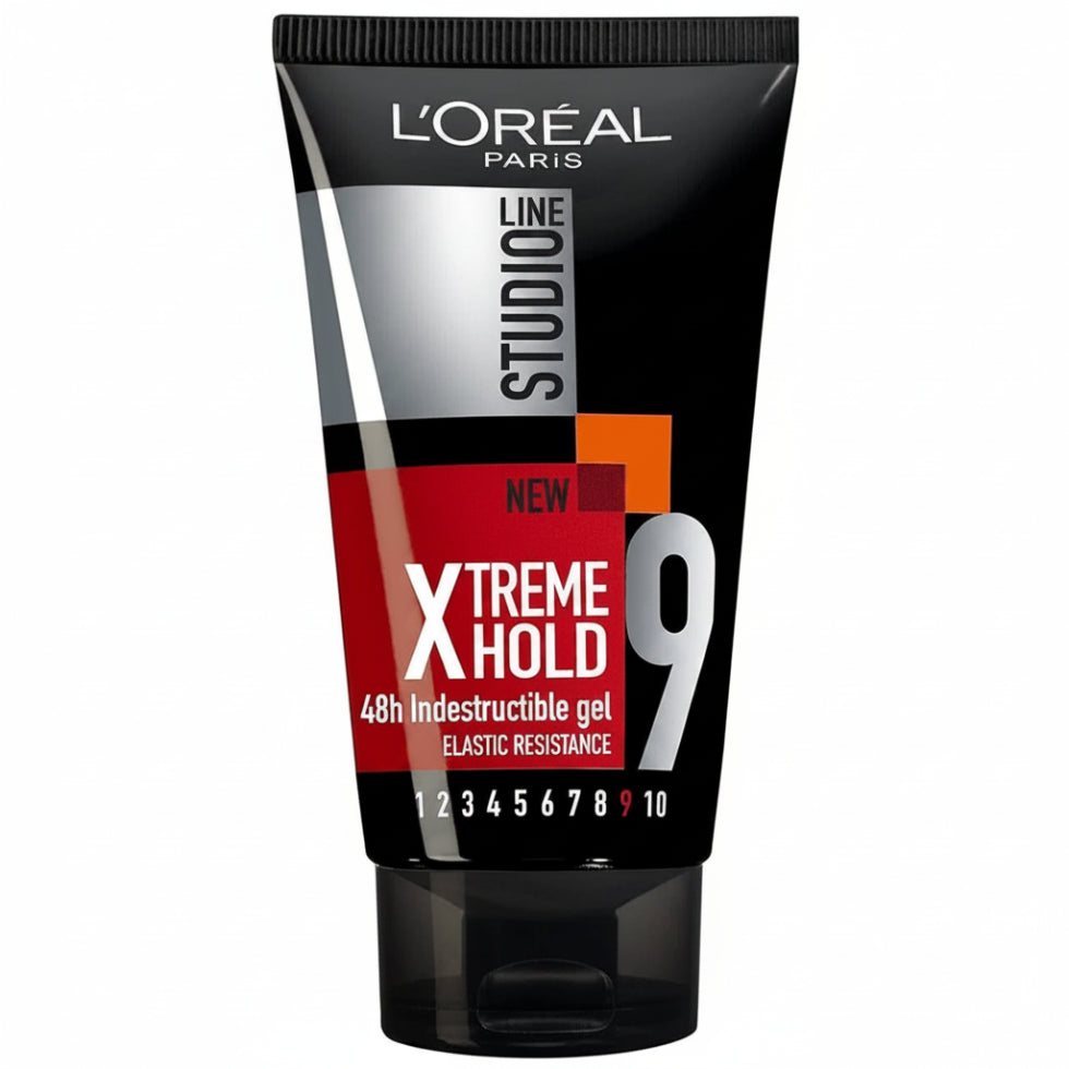 loreal studio line xtreme hold indestructible no9 hair gel 150ml ultra strong styling gel 48 hour hold for structured hairstyles non flaky finish
