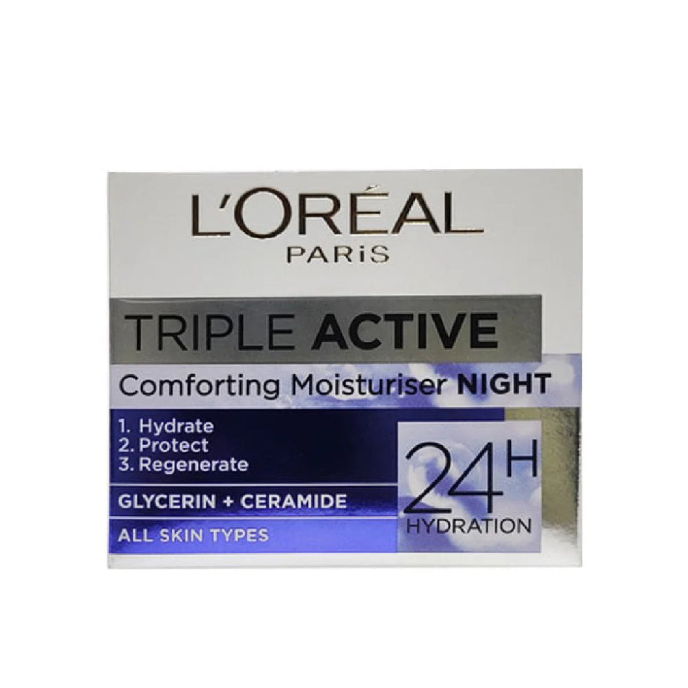 loreal triple active night cream 50ml for overnight hydration skin repair soft smooth healthy glowing skin
