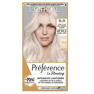 loreal paris preference 11.11 ultra light cool crystal blonde hair dye 200g permanent hair colour with icy crystal blonde tones radiant shine and salon inspired finish